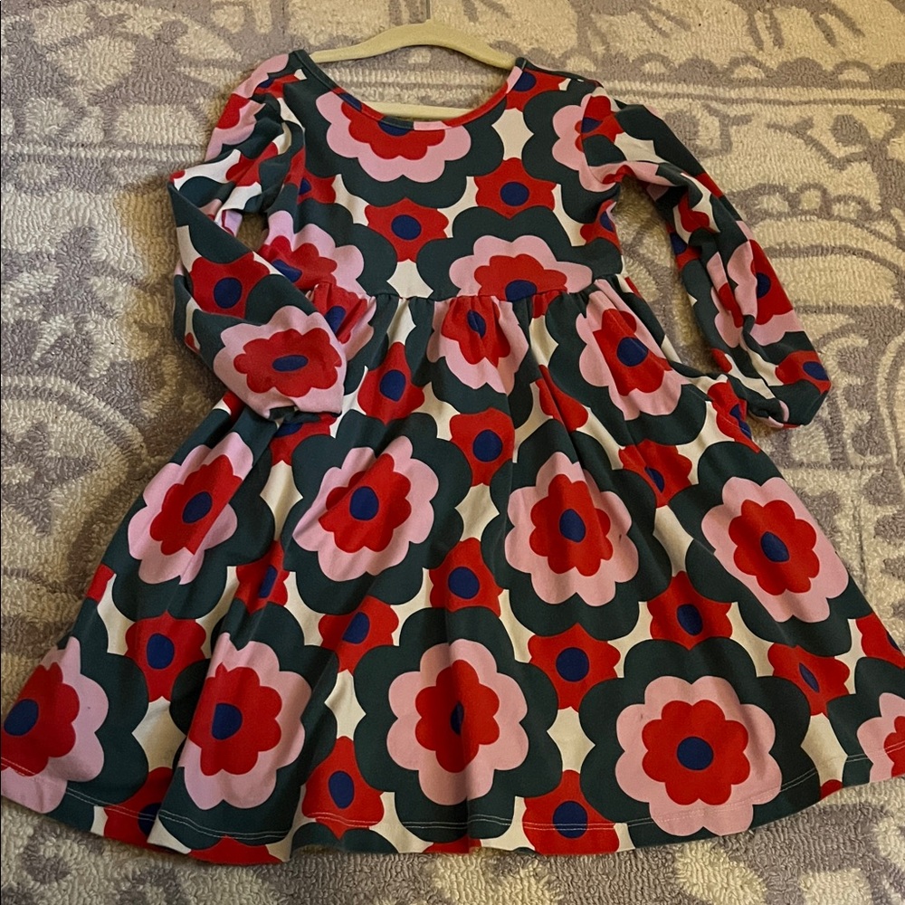 Hanna Andersson Floral Long-Sleeve Twirl Dress - Red, Pink & Dark Green
